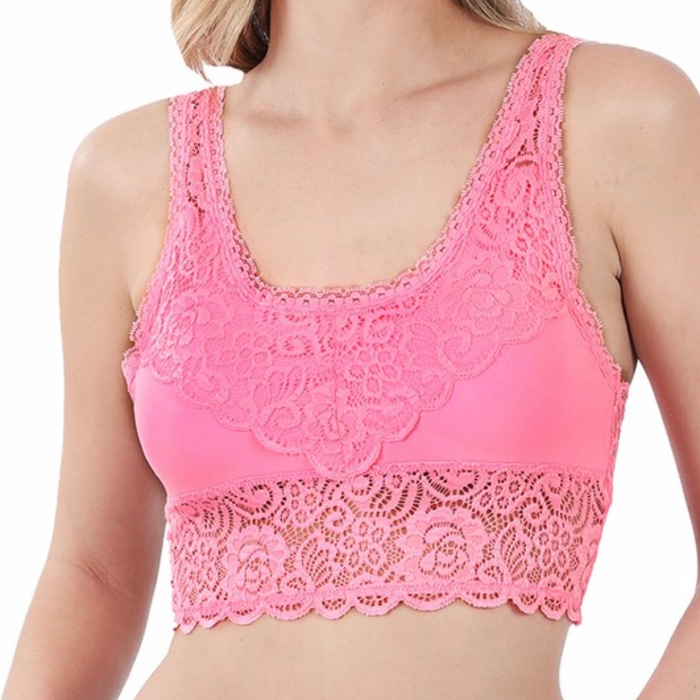 SEAMLESS STRETCH LACE BRA TOP REMOVABLE BRA PADS S/M L/XL NEW MINT PULL-On